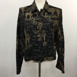 Soiree Women's Jacket Medium M Black Brown Zebra Italian Fabric